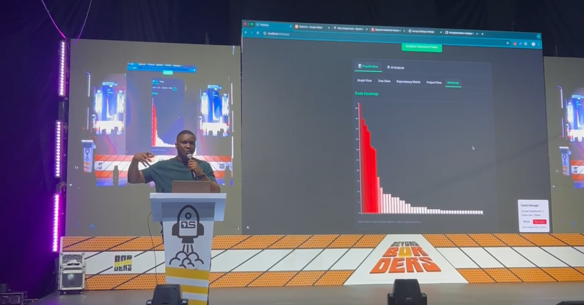 Otobong Peter presenting RepoLens at OSCAFEST 2025